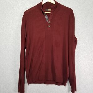 Murano Sweater 1/4 Button Mens XL Maroon 100% Merino Wool Long Sleeve